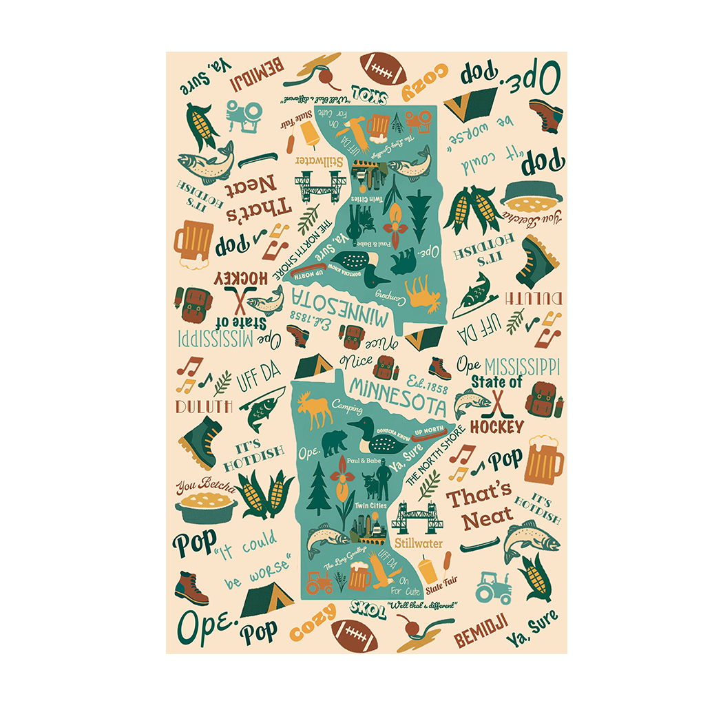 Minnesota Maps & Icons Waffle Kitchen Towel