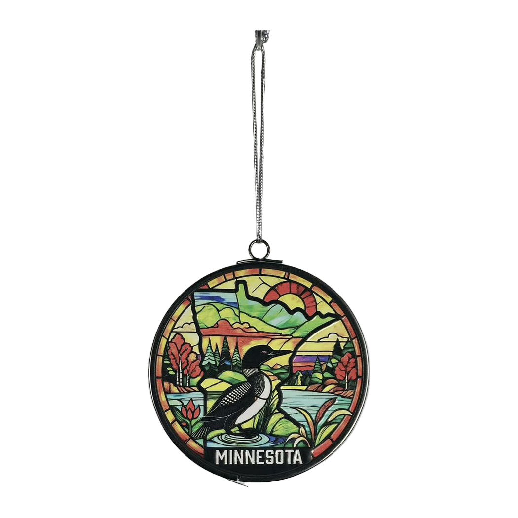 Minnesota Autumn Loon 3" Stained Glass Ornament