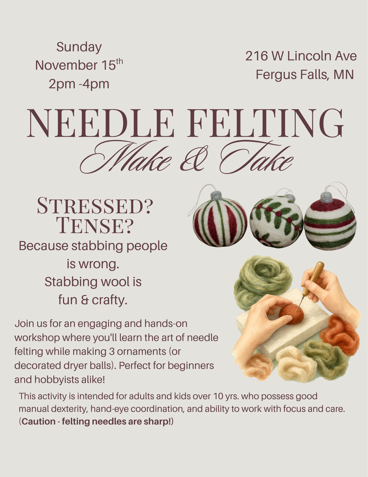 Needle Felting Class - Ornaments Nov 15 2026
