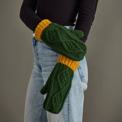Green & Gold Trim Cable Knit Mittens