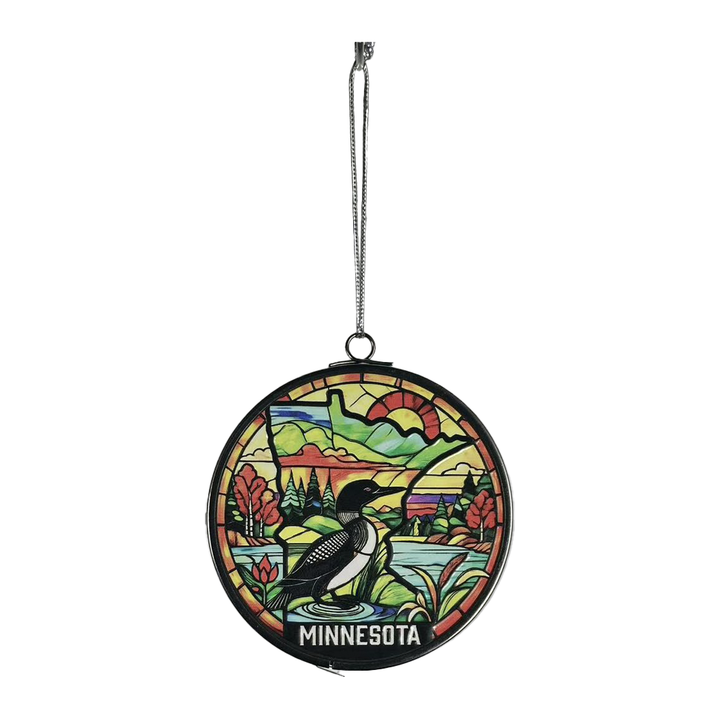 Minnesota Autumn Loon 3" Stained Glass Ornament 